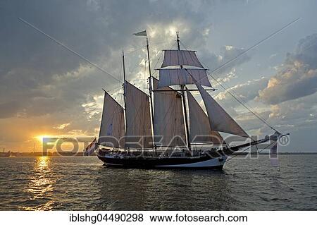 Three-masted sailing ship Oosterschelde, Sunset, Kieler Woche, Kiel, Schleswig-Holstein, Germany, Europe View Large Photo Image Stock Photo - Three-masted sailing ship Oosterschelde, Sunset, Kieler Woche, Kiel, Schleswig-Holstein, Germany, Europe. Fotosearch