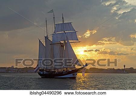 Three-masted sailing ship Oosterschelde, Sunset, Kieler Woche, Kiel, Schleswig-Holstein, Germany, Europe View Large Photo Image Stock Photograph - Three-masted sailing ship Oosterschelde, Sunset, Kieler Woche, Kiel, Schleswig-Holstein, Germany, Europe. Fotosearch