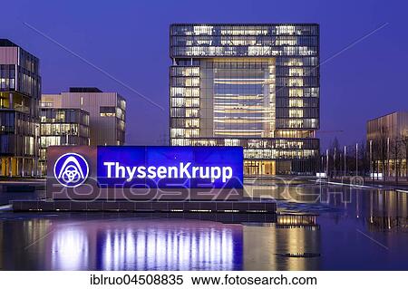 Stock Photography - ThyssenKrupp Quartier, Headquarters, Twilight, Essen, North Rhine-Westphalia, Germany, Europe. Fotosearch