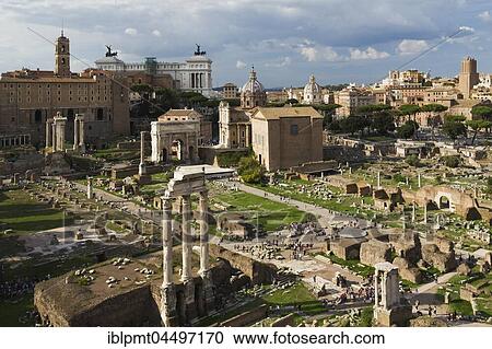 Top view of Roman Forum ruins with Temple of Vesta, Temple of Castor and Pollux, Basilica Aemilia, Curia, Arch of Septimius, Temple of Concord, Temple of Vespasian, Rome, Italy, Europe View Large Photo Image Stock Image - Top view of Roman Forum ruins with Temple of Vesta, Temple of Castor and Pollux, Basilica Aemilia, Curia, Arch of Septimius, Temple of Concord, Temple of Vespasian, Rome, Italy, Europe. Fotosearch
