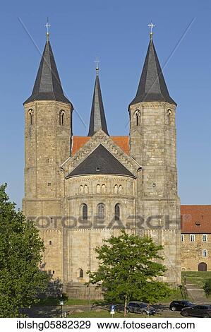 Stock Photo - Towers of the Basilica St. Godehard, Hildesheim, Lower Saxony, Germany, Europe. Fotosearch