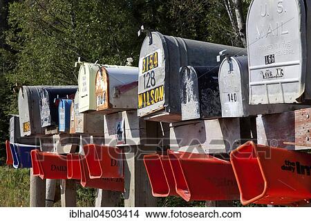 Traditional American mailboxes near Ferndale, Montana Province, USA, North America View Large Photo Image Picture - Traditional American mailboxes near Ferndale, Montana Province, USA, North America. Fotosearch