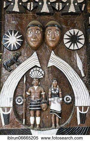 Stock Photography - Traditional artist woodwork in the Naga heritage village Kisama, Nagaland, India, Asia. Fotosearch
