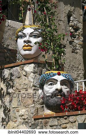 Traditional ceramic, heads atop wall, Taormina, Sicily, Italy, Europe View Large Photo Image Stock Image - Traditional ceramic, heads atop wall, Taormina, Sicily, Italy, Europe. Fotosearch