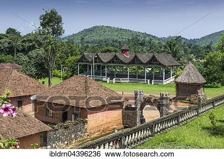 Stock Photograph - Traditional village Chefferie of Bafut, Chefferie de Bafut, part of the Royal Palace, UNESCO World Heritage Site, Bamenda, North-West Region, Cameroon, Africa. Fotosearch