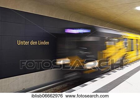 Train entering the new station Unter den Linden of the underground line U5, Berlin, Germany, Europe View Large Photo Image Stock Photograph - Train entering the new station Unter den Linden of the underground line U5, Berlin, Germany, Europe. Fotosearch