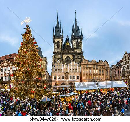 Tyn Cathedral, Christmas market, Old Town Square, Prague, Czech Republic, Europe View Large Photo Image Stock Photo - Tyn Cathedral, Christmas market, Old Town Square, Prague, Czech Republic, Europe. Fotosearch