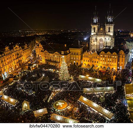 Tyn Cathedral, Christmas market, view from Old Town Hall at night, historic centre, Prague, Czech Republic, Europe View Large Photo Image Stock Image - Tyn Cathedral, Christmas market, view from Old Town Hall at night, historic centre, Prague, Czech Republic, Europe. Fotosearch