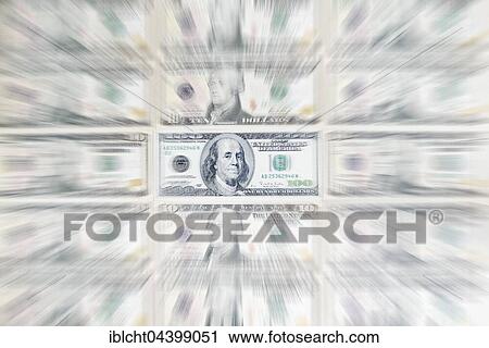 Stock Image - US dollar bills, 100 dollar bill, zoom effect. Fotosearch
