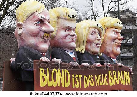 US President Donald Trump, Marine Le Pen, Geert Wilders, Adolf Hitler, paper mache figures, political caricature, motto cart Carnival Monday procession 2017 Düsseldorf, Rhineland, North Rhine-Westphalia, Germany, Europe View Large Photo Image Picture - US President Donald Trump, Marine Le Pen, Geert Wilders, Adolf Hitler, paper mache figures, political caricature, motto cart Carnival Monday procession 2017 Düsseldorf, Rhineland, North Rhine-Westphalia, Germany, Europe. Fotosearch
