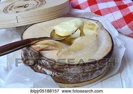 Stock Photo - Vacherin Mont d'Or, Swiss soft cheese, Valle de Joux, Vaud Jura, Switzerland, Europe. Fotosearch