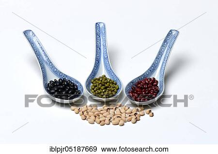 Various dried beans in porcelain spoon, azuki beans, red beans, black beans, mungo beans, black-eyed bean, Vigna unguiculata, Vigna angularis, Vigna radiata, Vigna mungo View Large Photo Image Stock Photo - Various dried beans in porcelain spoon, azuki beans, red beans, black beans, mungo beans, black-eyed bean, Vigna unguiculata, Vigna angularis, Vigna radiata, Vigna mungo. Fotosearch