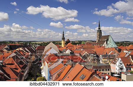 View from Reichenturm onto old town, Reichenstraße, town hall tower, St. Peter's Cathedral, Bautzen, Saxony, Germany, Europe View Large Photo Image Stock Image - View from Reichenturm onto old town, Reichenstraße, town hall tower, St. Peter's Cathedral, Bautzen, Saxony, Germany, Europe. Fotosearch