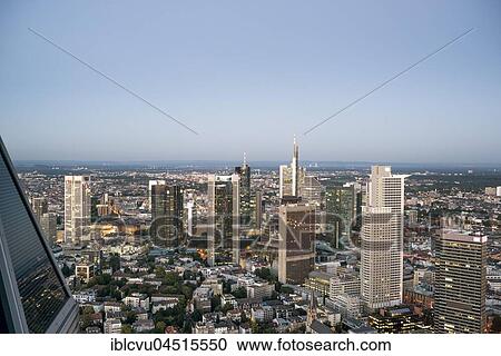 Stock Image - View from the Messeturm, Frankfurt's financial district, Skyline, Frankfurt am Main, Hesse, Germany, Europe. Fotosearch