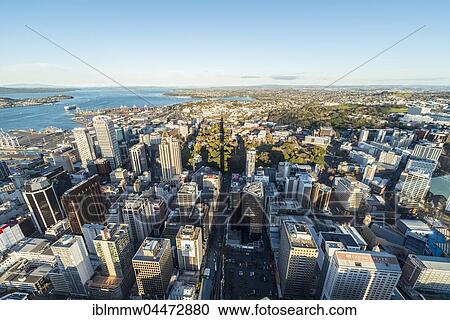 View from the observation deck of the Sky Tower, skyline with skyscrapers, Central Business District, Auckland Region, North Island, New Zealand, Oceania View Large Photo Image Stock Image - View from the observation deck of the Sky Tower, skyline with skyscrapers, Central Business District, Auckland Region, North Island, New Zealand, Oceania. Fotosearch