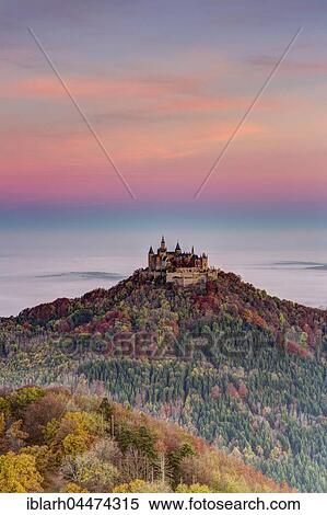 Stock Photography - View from Zeller Horn onto Hohenzollern Castle, Onstmettingen, Albstadt, Baden-Württemberg, Germany, Europe. Fotosearch