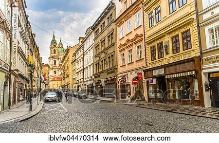 View of street, historic centre of Prague, St. Nicholas Church, Kostel sv. Mikuláše, Prague, Bohemia, Czech Republic, Europe View Large Photo Image Picture - View of street, historic centre of Prague, St. Nicholas Church, Kostel sv. Mikuláše, Prague, Bohemia, Czech Republic, Europe. Fotosearch