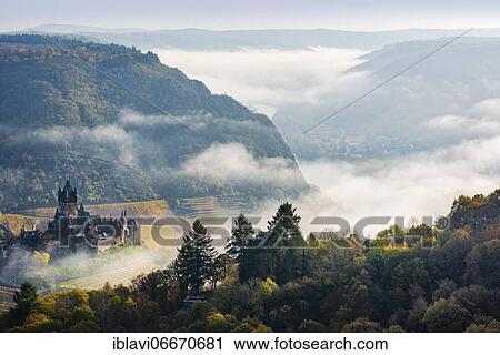 View of the Reichsburg Cochem in autumn, morning fog in the Moselle valley, Cochem, Rhineland-Palatinate, Germany, Europe View Large Photo Image Stock Image - View of the Reichsburg Cochem in autumn, morning fog in the Moselle valley, Cochem, Rhineland-Palatinate, Germany, Europe. Fotosearch