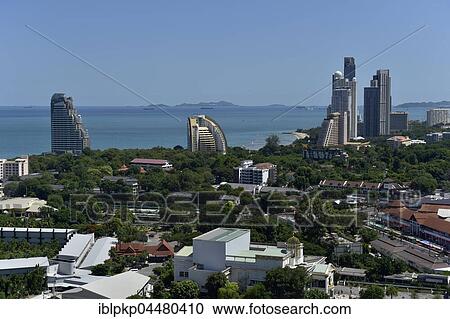 Stock Image - View on hotels in bay, Pattaya, Chonburi Province, Thailand, Asia. Fotosearch