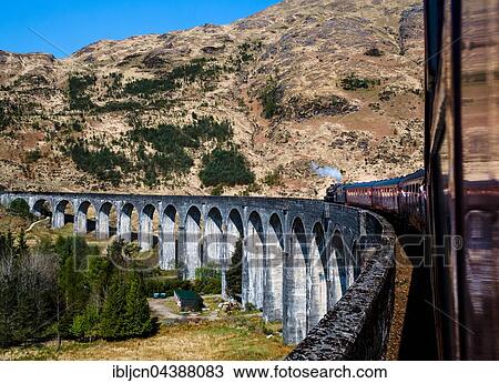 Vintage train "The Jacobite" Steam Train driving over the Glenfinnan Viaduct, Glenfinnan, Highland, Scotland, United Kingdom, Europe View Large Photo Image Stock Image - Vintage train "The Jacobite" Steam Train driving over the Glenfinnan Viaduct, Glenfinnan, Highland, Scotland, United Kingdom, Europe. Fotosearch
