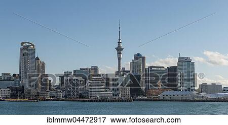Stock Photo - Waitemata Harbour, Sky Tower, skyline with skyscrapers, Central Business District, Auckland Region, North Island, New Zealand, Oceania. Fotosearch