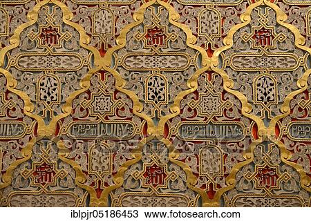Stock Image - Wall decorations, Salao arabe, Palacio da Bolsa, Bõrsenpalast, Moorish Hall in the Stock Exchange Palace of Porto, Portugal, Europe. Fotosearch