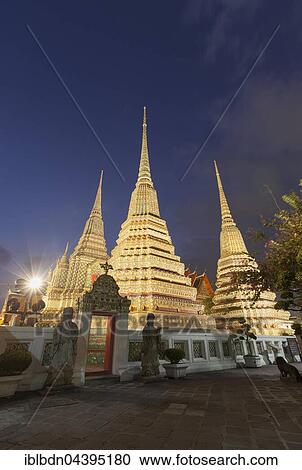 Wat Po at night, Bangkok, Thailand, Asia View Large Photo Image Stock Image - Wat Po at night, Bangkok, Thailand, Asia. Fotosearch