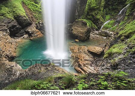 Stock Image - Waterfall on the Klausen Pass, Glarus, Switzerland, Europe. Fotosearch
