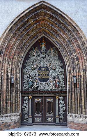 Stock Image - West portal of the Nikolaikirche, Stralsund, Mecklenburg-Western Pomerania, Germany, Europe. Fotosearch
