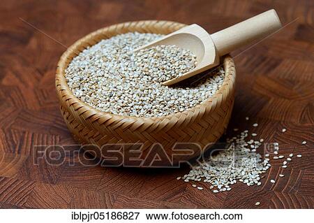 Stock Photo - White seed ( Sesamum indicum) in dish. Fotosearch