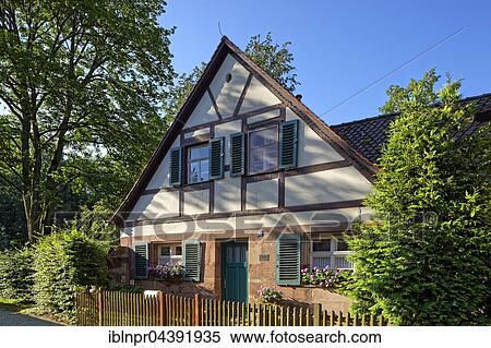 Stock Photography - Worker's house, half-timbered building, Historic factory Hammer, Laufamholz, Nuremberg, Middle Franconia, Franconia, Bavaria, Germany, Europe. Fotosearch