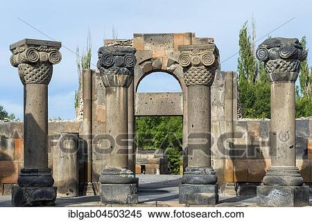 Zvarnots ruins, Zwartnots temple or St Gregory Cathedral, Mount Ararat in Turkey behind, Yerevan, Armavir Province, Armenia, Asia View Large Photo Image Stock Photography - Zvarnots ruins, Zwartnots temple or St Gregory Cathedral, Mount Ararat in Turkey behind, Yerevan, Armavir Province, Armenia, Asia. Fotosearch