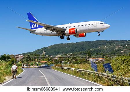 Stock Image - A Boeing 737-700 of SAS, Scandinavian Airlines with the registration LN-TUA at Skiathos Airport (JSI) in Greece. Fotosearch