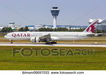 A Boeing 777-300ER aircraft of Qatar Airways with registration number A7-BAE at Munich Airport (MUC), Munich, Germany, Europe View Large Photo Image Stock Image - A Boeing 777-300ER aircraft of Qatar Airways with registration number A7-BAE at Munich Airport (MUC), Munich, Germany, Europe. Fotosearch