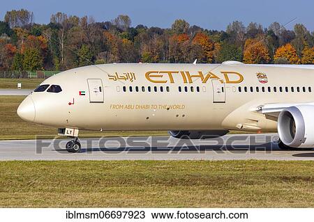 A Boeing 787-9 Dreamliner aircraft of Etihad with registration A6-BLY at Munich airport, Germany, Europe View Large Photo Image Stock Image - A Boeing 787-9 Dreamliner aircraft of Etihad with registration A6-BLY at Munich airport, Germany, Europe. Fotosearch