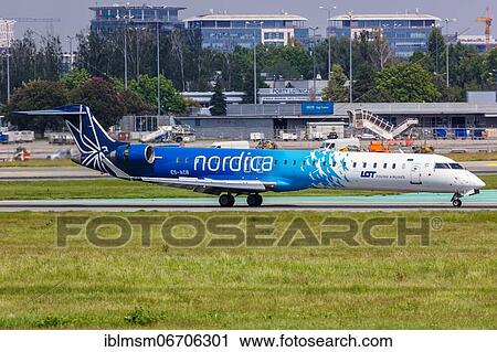 A Bombardier CRJ-900 aircraft of Nordica with registration number ES-ACB at Warsaw Airport, Poland, Europe View Large Photo Image Stock Image - A Bombardier CRJ-900 aircraft of Nordica with registration number ES-ACB at Warsaw Airport, Poland, Europe. Fotosearch