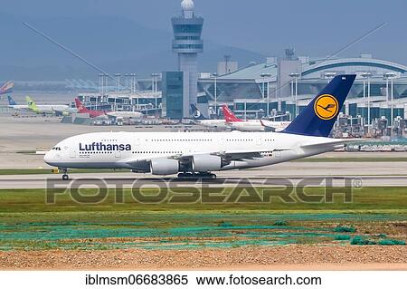A Lufthansa Airbus A380-800 aircraft with registration D-AIMA at Seoul Incheon International Airport (ICN) in South Korea. The Airbus A380 superjumbo is the largest passenger aircraft in the world View Large Photo Image Stock Photography - A Lufthansa Airbus A380-800 aircraft with registration D-AIMA at Seoul Incheon International Airport (ICN) in South Korea. The Airbus A380 superjumbo is the largest passenger aircraft in the world. Fotosearch