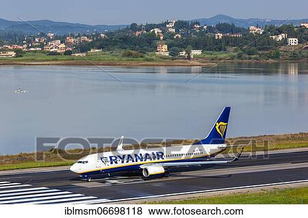 Stock Photo - A Ryanair Boeing 737-800 with the registration SP-RSD at Corfu Airport, Greece, Europe. Fotosearch