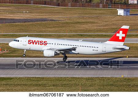 Stock Photo - A Swiss Airbus A320 with the registration HB-JLQ at Zurich Airport, Switzerland, Europe. Fotosearch