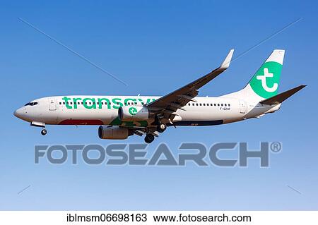 Stock Image - A Transavia France Boeing 737-800 with registration number F-GZHF at Athens airport, Greece, Europe. Fotosearch