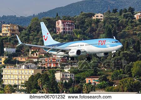 Stock Image - A TUI Boeing 737-800 with registration D-AHLK at Corfu Airport (CFU), Corfu, Greece, Europe. Fotosearch