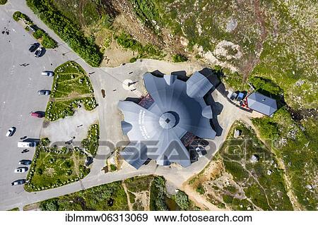Stock Photo - Aerial view, bird's eye view, visitor center, Arctic Circle Center, at the Arctic Circle, Saltfjellet, Rana, Nordland, Norway, Europe. Fotosearch