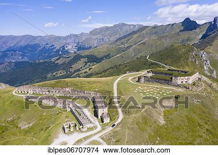 Aerial view Fort Central at an altitude of 1926 meters, located on the border between France and Italy at the Tende Pass, Colle di Tenda, Col de Tende, Department Alpes-Maritimes, Region Provence-Alpes-Cote d'Azur, France, Europe View Large Photo Image Picture - Aerial view Fort Central at an altitude of 1926 meters, located on the border between France and Italy at the Tende Pass, Colle di Tenda, Col de Tende, Department Alpes-Maritimes, Region Provence-Alpes-Cote d'Azur, France, Europe. Fotosearch