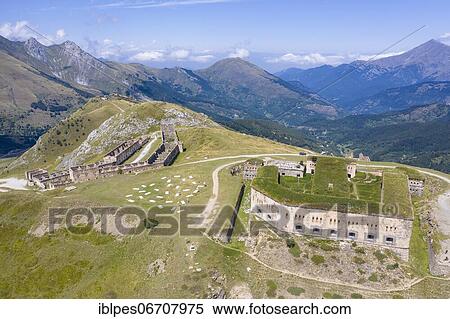 Aerial view Fort Central at an altitude of 1926 meters, located on the border between France and Italy at the Tende Pass, Colle di Tenda, Col de Tende, Department Alpes-Maritimes, Region Provence-Alpes-Cote d'Azur, France, Europe View Large Photo Image Stock Photography - Aerial view Fort Central at an altitude of 1926 meters, located on the border between France and Italy at the Tende Pass, Colle di Tenda, Col de Tende, Department Alpes-Maritimes, Region Provence-Alpes-Cote d'Azur, France, Europe. Fotosearch