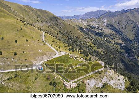 Aerial view fortress Fort de la Marguerie located at an altitude of 1849 meters, and Italy at the Ten Pass, Colle di Tenda, Col Ten, department Alpes-Maritimes, region Provence-Alpes-Cote d'Azur, Eu, on the border between France View Large Photo Image Stock Image - Aerial view fortress Fort de la Marguerie located at an altitude of 1849 meters, and Italy at the Ten Pass, Colle di Tenda, Col Ten, department Alpes-Maritimes, region Provence-Alpes-Cote d'Azur, Eu, on the border between France. Fotosearch