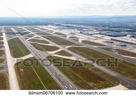 Stock Image - Aerial view Frankfurt FRA Airport in Frankfurt, Germany, Europe. Fotosearch