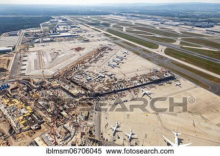 Stock Photography - Aerial view of construction site Terminal 3 Frankfurt Airport, Germany, Europe. Fotosearch
