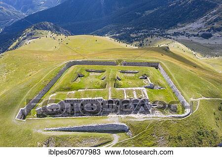 Aerial view of Fort Pernante at an altitude of 2115 meters, located on the border between France and Italy at the Tende Pass, Colle di Tenda, Col de Tende, Departement Alpes-Maritimes, Region Provence-Alpes-Cote d'Azur, France, Europe View Large Photo Image Stock Image - Aerial view of Fort Pernante at an altitude of 2115 meters, located on the border between France and Italy at the Tende Pass, Colle di Tenda, Col de Tende, Departement Alpes-Maritimes, Region Provence-Alpes-Cote d'Azur, France, Europe. Fotosearch