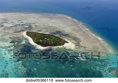 Stock Photo - Aerial view of Green Island, Great Barrier Reef, Queensland, Australia, Oceania. Fotosearch