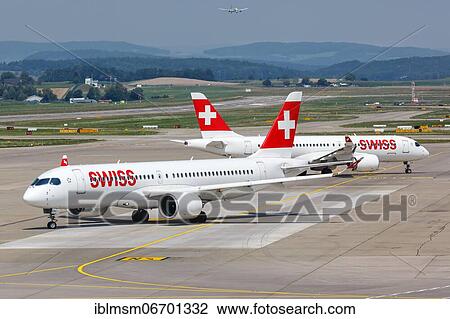 Stock Image - Airbus A220-300 aircraft of Swiss at Zurich airport, Switzerland, Europe. Fotosearch